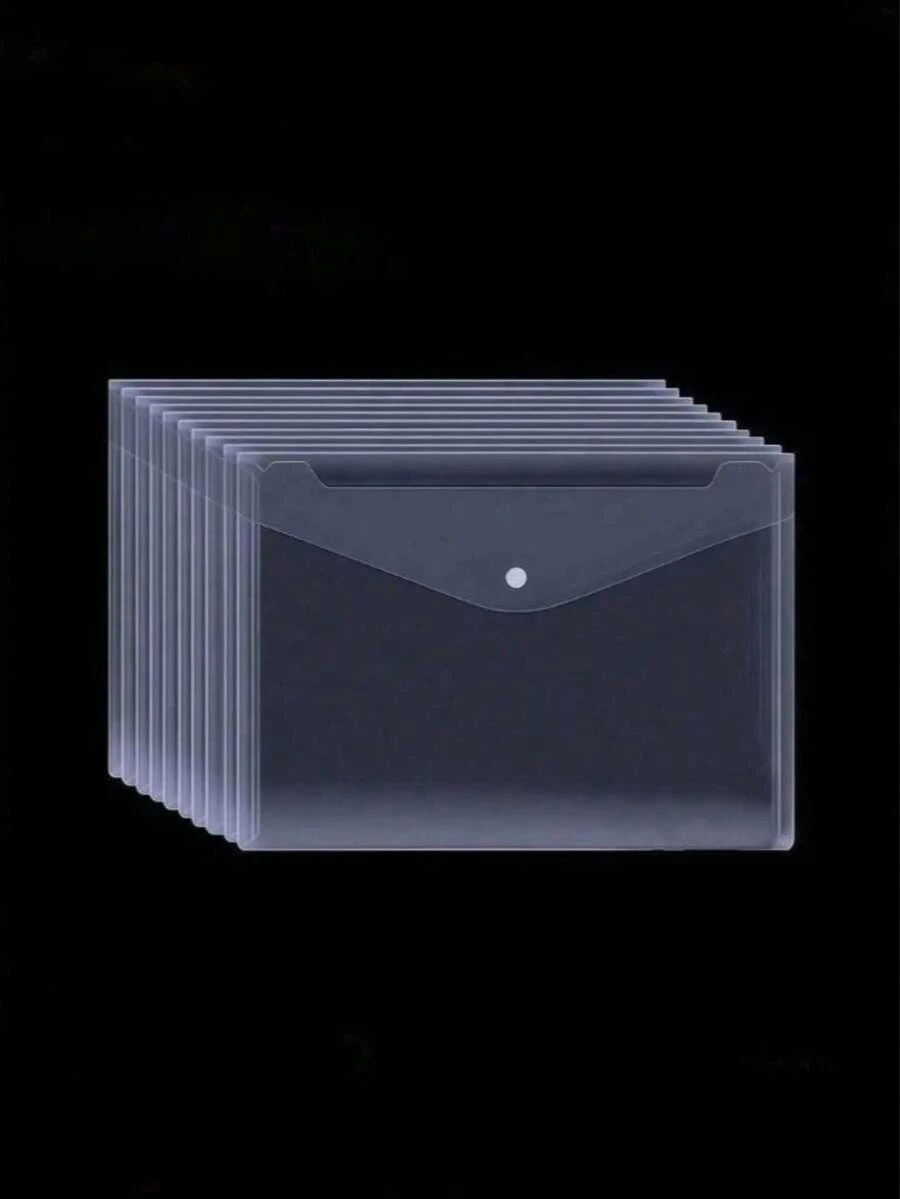10/20Pcs Thickened Transparent Plastic Snap Button File Folder, Waterproof Reusable A4/A5 Document Envelope Bags, Back To School Stationery For Student Teacher Office Worker Lawyer Home Library Business Use - Transparent - View 1