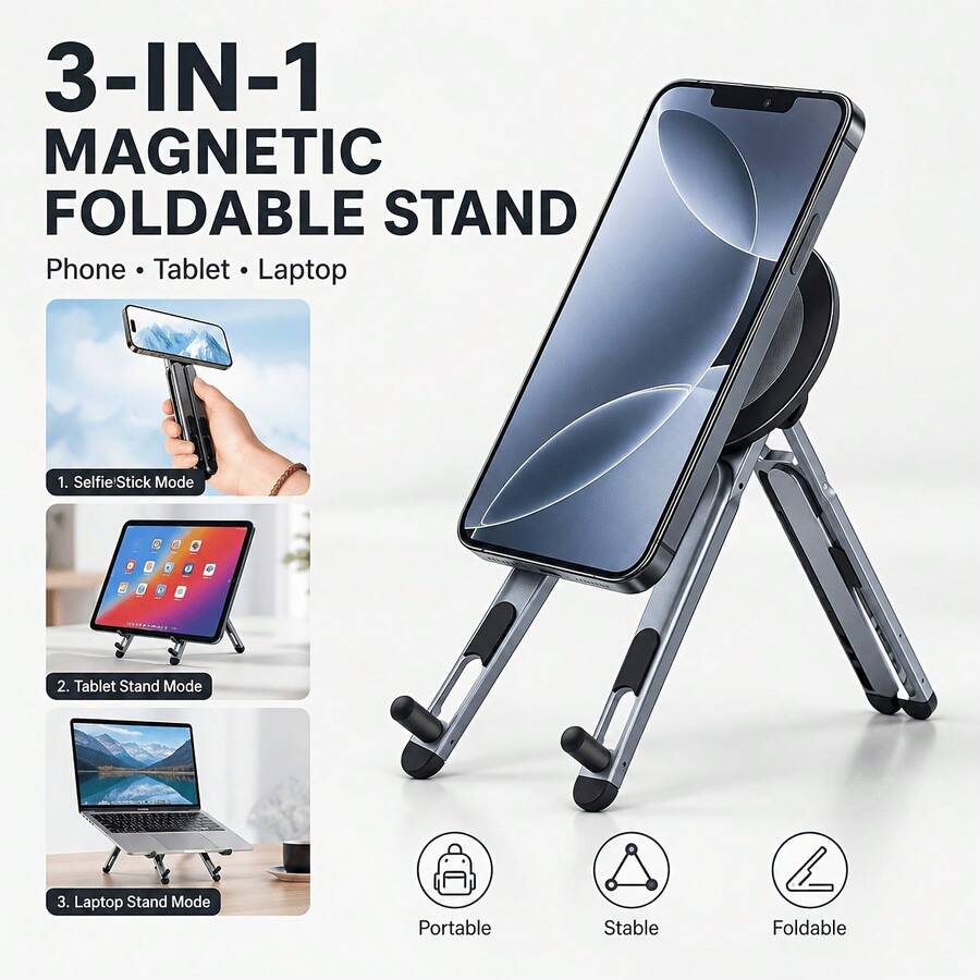 Laptop Stand, Adjustable Foldable Aluminum Alloy Desktop Accessory, Desktop Stand And Phone Holder, Multi-Functional Portable Laptop Stand, Suitable For Work, Study, Home Office, Travel, Compatible With Laptops, Tablets And Smartphones