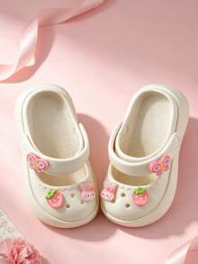 HAHABOBO Little Girls' Strawberry & Animal Decor Clogs, Breathable Closed Toe Mary Jane Style Platform Height-Boosting Sweet Shoes For Summer Daily Outings - White - View 5
