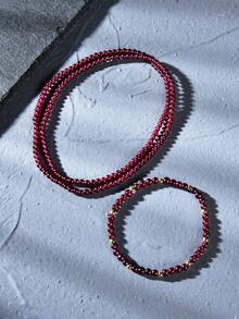 2pcs 18K Gold Plated Natural Garnet Bracelet Set Mother's Day Valentine's Day Birthday Gift - Garnet - View 4