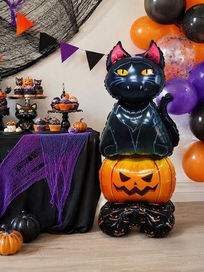 1 buah Balon Foil Aluminium Kucing Hitam Halloween, Cocok untuk Dekorasi Halloween, Dekorasi Pesta di Rumah, Dekorasi Dalam dan Luar Ruangan, Halloween yang Menyeramkan, Pesta Kucing Hitam, Pesta Bertema , Properti Fotografi
