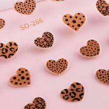 2pcs 3D Black White Brown Heart-Shaped Leopard Print Nail Stickers, Animal Leopard Print Footprint Stickers, Nail Supplies Stickers, Holographic Self-Adhesive DIY Nail Decoration - Multicolor - View 9