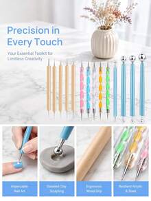 14Pcs Dotting & Indentation Tools Set Double Ended Stainless Steel For Clay Nail Art Rock Painting Artists Hobbyists - Multicolor - View 1
