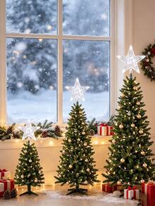 Christmas Tree Topper White Light Star,Christmas Star Tree Top Decor Light For Christmas Decorations, TreeStar Topper Great For Normal Size Tree, Battery Powered(Not Included), Holiday Christmas DIY Supplies,Home Gatherings, Commercial Displays And Christmas Tree Top Decoration(23cm,19cm,15cm) - Style 2 - View 3