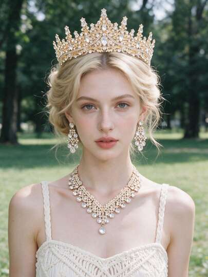 Luxurious Clear Crystal Crown Jewelry Matching Hair Flowers Women's Headbands Wedding Decor Wedding Hat