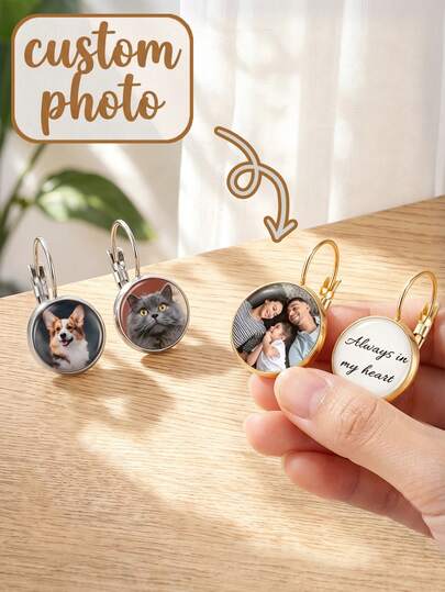 Customized Photo Pendant Earrings, Personalized Patterns And Text Round Jewelry, Are Ideal Customized Combinations For Weddings And Daily Wear.