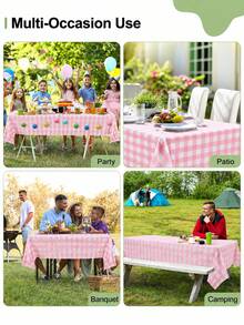 2pcs/4pcs/6pcs Pink & White Plaid Disposable Tablecloth, Stain-Resistant & Waterproof Plaid Tablecloth, Suitable For Baby Shower, Bridal Shower, Girls Birthday, Picnic, Indoor & Outdoor Party - Multicolor - View 4