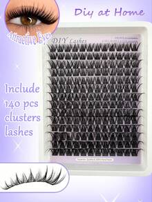 168pcs Cat Eye & Fox Eye Individual Cluster False Eyelashes, DIY Segmented Eyelash Extension, 3D Thick Single Cluster False Eyelashes, Angled Fluffy Cluster Style, Reusable - C - 查看 2