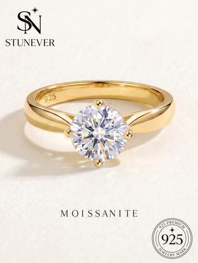 1pc Minimalist Round Cut Diamond Ring 925 Sterling Silver Gold Plated Luxury Jewelry Engagement Wedding Birthday Anniversary Gift