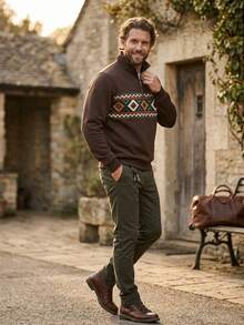 Men's Geometric Pattern Thickened Half-Zip Stand Collar Sweatshirt, Casual Long Sleeve Sweatshirt, Autumn/Winter - Multicolor - View 2