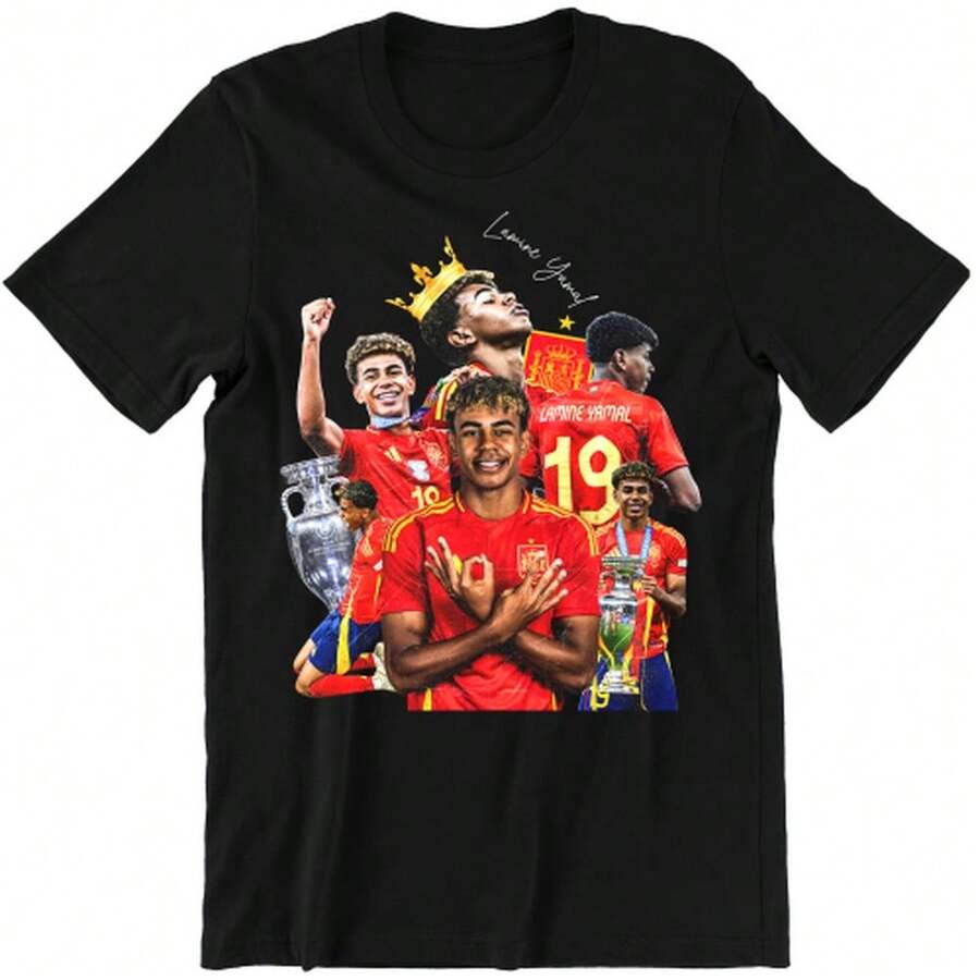 Camiseta gráfica Vintage Nationalelf, cómoda camiseta de algodón de verano para hombre, con estampado de la cultura del fútbol español, ideal para los fans de la Eurocopa. - Negro - Ver 1