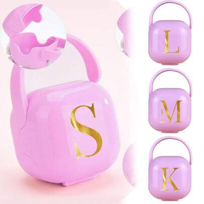 Large Capacity Portable Nipple And Teething Stick Storage Case With Handle Dust Proof Organizer Container Soother Box Travel Accessories Ideal For Holiday Gift Baby Shower And New Parents Gift Initial Name 26 Letters Pattern