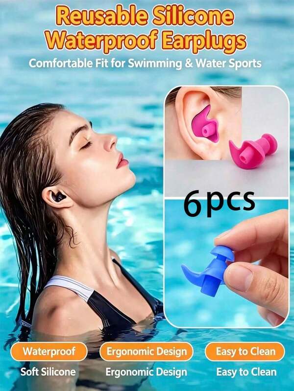 6 peças de tampões de silicone multiusos concebidos para dormir e nadar. Confortáveis e duráveis, adequados para estudar, viajar, trabalhar e outras atividades, equilibrando durabilidade e aparência elegante, múltiplas opções de cores, cada um com caixa de armazenamento para guardar de forma conveniente, compactos e poupam espaço, fáceis de transportar