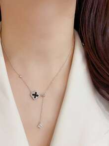 1pc Niche Zirconia Four-Leaf Clover Pull-Chain Tassel Necklace, Delicate Fashionable Luxury Versatile High-End Collarbone Chain, Four-Leaf Clover Necklace - Four-leaf Clover Necklace - View 2
