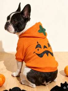 LUCKIE PAW 1pc Halloween Funny Pumpkin Pattern Pet Sweatshirt, Physical Flea Protection, Reduces Shedding, Warm & Breathable, Suitable For Small And Large Dogs And Cats, Indoor And Outdoor - Orange - View 6