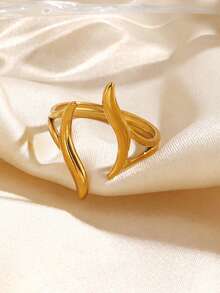 2PCS/1PC Stainless Steel Minimalist Fashion Geometric Line Wave Rings - Multicolor - View 5