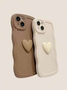 2 pièces Coque de téléphone marron & blanc motif cœur vague, mode, mignonne, personnalisée, élégante, compatible avec iPhone 12 13 14 15 16 17 Pro Max - Multicolore - Voir 2