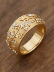 Tsnamer 1pc Vintage Elegant Carved Leaf & Flower Pattern Women's Ring, Gift Jewelry, Wedding Ring - Ring - View 5