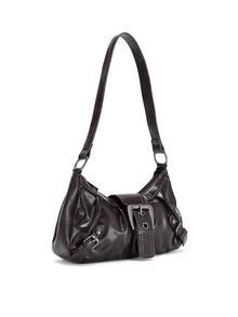 Okurime. 1pc PU Y2K Women's Vintage Merder Wasteland Style Soft Distressed Leather Motorcycle Bag With Rivet Buckle Decor - Coffee Brown - View 4