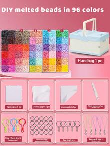 Includes Making Tools And Storage Box, 2.6mm Solder Beads, 96 Colors In Total. This Is A DIY Product Made By Bean Puzzle, Suitable As Gifts For Birthday, Graduation, Valentine's Day, Party And More. Multiple Colors Available. - 2.6mm Perler Beads [with Tools + Blue Folding Storage Box] - View 8