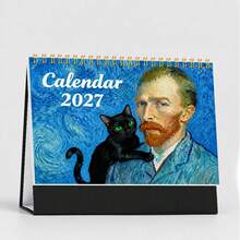 1pc Van Gogh Style 2D Art Cover Desk Calendar, Classic Paintings Presenting Dreamy Landscapes, Adding Artistic Atmosphere To Daily Office, School And Company Scenes. Can Be Used For Schedule Planning And Monthly Organization, Helping You Arrange Your Life Orderly. 2027 New Start, "INHALE CHAOS, EXHALE CONSTELLATIONS" Inspires The Beginning Of A Wonderful Year. - Desk Calendar - View 8