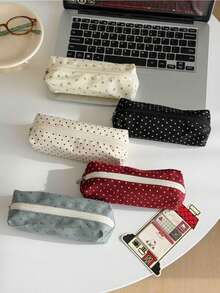 Campus Style Polka Dot Pencil Case/Stationery Storage Bag - Multi-Functional Large Capacity Design, Can Store Office Supplies, Also Can Be Used As Creative Multi-Functional Pencil Case Or Portable Travel Makeup Bag, Suitable For Students And Adults Daily Use - Polka Dot - View 3