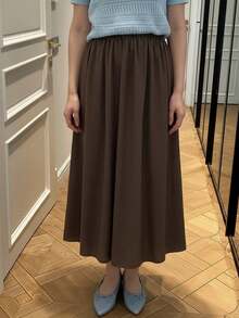 Women's Elastic Waist Flared Skirt - Brown - View 6