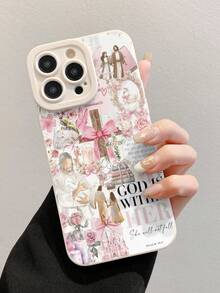 Stiker Cat Air Kristen Motif Salib Bunga Pola Bunga Desain Kolase Feminin Pelindung Kamera Casing Ponsel Tahan Guncangan Dengan Tali Gantungan Ponsel dan Tali Pergelangan Tangan Kompatibel Dengan iPhone 17 Air 16 15 14 13 12 11 Pro Max Plus - Krem - View 5