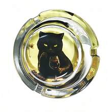 Drinking Cat Pattern Glass Ashtray, 3.34 Inch Round Ashtray, Decorative Ornament Ashtray, Gift For Boyfriend/Girlfriend - Drinking Cat - View 2
