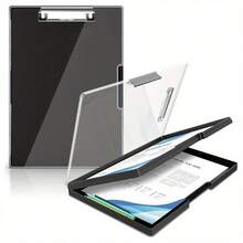 Clipboard With Storage, With 2 Storage Boxes, Heavy Duty Clear Visible Top Panel To Store Clipboard, Side Opening - Black - View 1