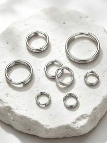 100-Piece Set Of Stainless Steel Round Double-Layer Keyring Charms, DIY Keychain Making Supplies - Keychain - View 2