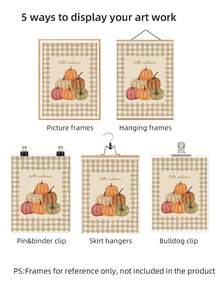 1pc Frameless Hello Fall Plaid Canvas Poster, Cozy Neutral Autumn Wall Art Decor For Kitchen, Bedroom, Dorm Essentials, Funky Vintage Prints For Back To School, College Room - Pumpkin - View 8