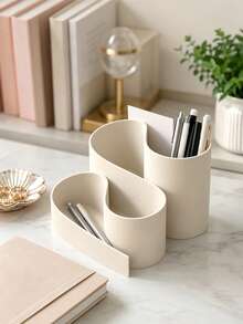 3D Printed Ivory Plastic Multi-Compartment Desktop Organizer, With Wavy Pen Holder And Pencil Cup, Modern Wavy Style Storage Box, Suitable For Home Office, Bookshelf, Workspace, Perfect Gift For Students, Writers, Office Workers, Aesthetic Stationery Organizer - Multicolor - View 6