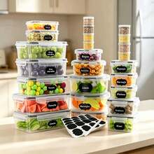 24 piezas Recipientes para almacenamiento de alimentos, 5 tamaños, tapa sellada reutilizable de material PP, cajas con cierre a presión, aptos para frutas, verduras, ensaladas, pasta, carne, bento, almuerzos y talla grande, organizador de refrigerador y cocina, apilables y ahorro de espacio - Ver 2