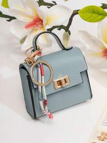 CHARM INFINITE Cute Mini Flip Cover Keychain Pendant, Litchi Grain Faux Leather Twist Lock Design Micro Crossbody Bag, Scarf Decor Portable Earphone Lipstick Jewelry Storage Bag, Women's Backpack Car Key Decorative Charm, Daily Birthday Holiday Gift, Multiple Solid Colors Available - Multicolor - View 16