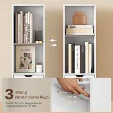 6-Tier Bookshelf, 3-Level Adjustable, With Drawer, Cabinet Door, Customizable Shelf, Display Shelf, White - White - View 5