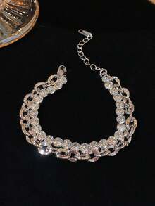 1pc Luxury Niche Double Layer Rhinestone Single Layer Rhinestone Bracelet - Silver - View 5