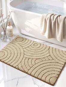 DAJIANG 1pc Flocked Bathroom Mat, Khaki Striped Geometric Pattern, Nordic Minimalist Elegant Style, Thick & Soft, Non-Slip TPR Bottom, Fluffy & Absorbent, Machine Washable, Suitable For Bathroom, Living Room, Kitchen, Bedroom And Holiday Decor - Multicolor - View 6