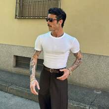 Men's Casual T-Shirt Slim Fit Basic Social Fashion - 白色 - 查看 3