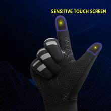 1 Pair Spring Autumn Winter Sports Outdoor Cycling Gloves, Unisex Reflective Warm Thick Fleece Touchscreen Ski Gloves, Water-Resistant Elastic - Black - View 7