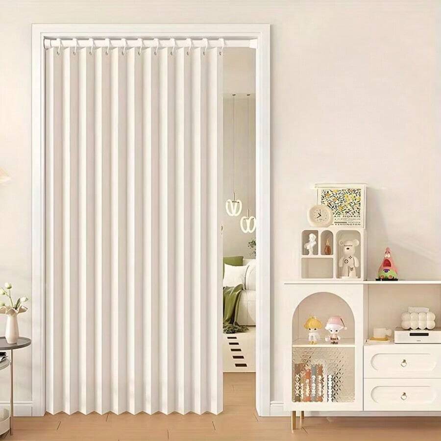 1pc Rodless Modern Style Foldable Door Curtain, High Privacy, Easy Care, 3 Colors Available, With Plastic Hooks And Storage Strap, Modern Home Decor, Simple And Elegant, Perfect For Home, Hotel Bathroom Decoration - 1PC - View 1