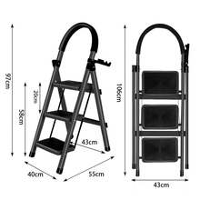 Folding Step Ladder 3 Steps, Heavy Duty Folding Step Ladder, 150kg Load, Small Folding Ladder With Non-Slip Steps, Household Ladder For Kitchen, Home And Garden - 3-step Black - View 8