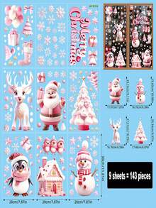 9pcs Pink 3D Christmas Window Stickers, Christmas Decoration Decals, Suitable For Christmas Home Decor, Including Santa Claus, Reindeer, Snowman, Snowflake, Christmas Elements, Suitable For Holiday Office Decoration, Christmas Window Stickers - View 11