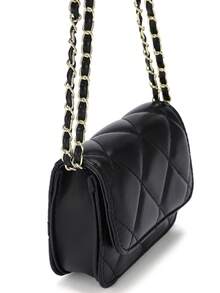 Okurime. Popular Spring/Summer Premium Quality Mini Lipstick Bag, Chain Shoulder Strap, Can Be Carried On Shoulder Or Underarm - Black - View 5