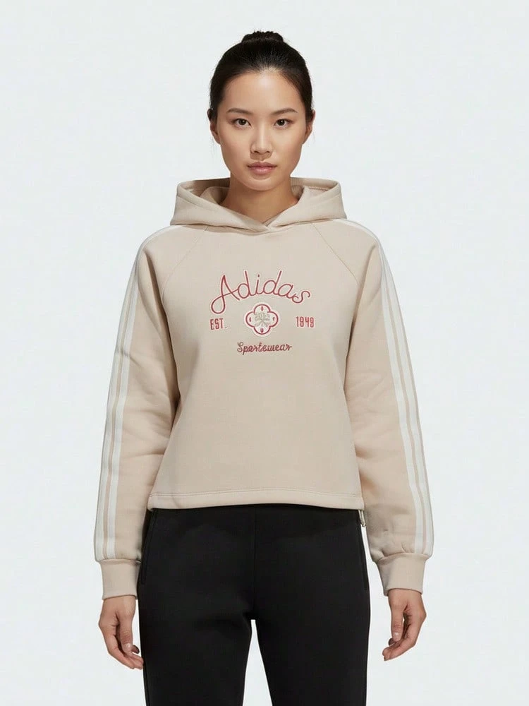 Adidas Women's NYR HOODY SWEAT Knit Hooded Sports Sweatshirt KH2696 - Beige - View 1