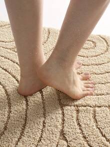 DAJIANG 1pc Flocked Bathroom Mat, Khaki Striped Geometric Pattern, Nordic Minimalist Elegant Style, Thick & Soft, Non-Slip TPR Bottom, Fluffy & Absorbent, Machine Washable, Suitable For Bathroom, Living Room, Kitchen, Bedroom And Holiday Decor - Multicolor - View 9