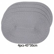 45*30cm Light Gray Oval Plastic Woven Placemat, 4.72 Inch Coaster, Easy To Clean, Non-Slip, Heat Resistant. Decorative Mat, Wrinkle-Resistant, Suitable For Party, Wedding, Housewarming, Christmas, Halloween, Thanksgiving, Mother's Day - Light Grey - View 9