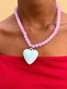 Summer Colorful Beaded Sweet Versatile Heart Necklace Women's Dopamine Style Collarbone Chain Accessory - Beaded Necklace - View 8