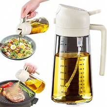 2-In-1 Oil Dispenser Bottle 470ml, White Plastic Spray And Pour Oil Sprayer With Measurement Scale, Non-Drip Oil Pot For Frying, Baking, Grilling, Kitchen Cooking Essentials - View 8