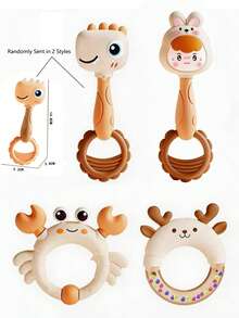 2-In-1 Baby Rattle Teether Set, Cute Cartoon Dinosaur Rabbit Crab Deer Soft Silicone Teething Rattle, Suitable For 0-12 Months Infants, Tummy Time, Stroller, Car, Nursery Sensory Toy, Perfect Baby Shower, Newborn, 1st Birthday Gift - Multicolor - View 15